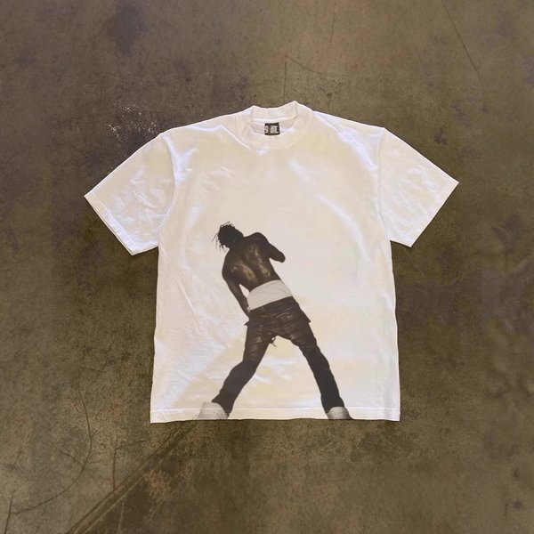 250g Heavyweight Pure Cotton Oversized Hip Hop Character Print Couple Style Loose Short Sleeved T-Shirt For Men And Women