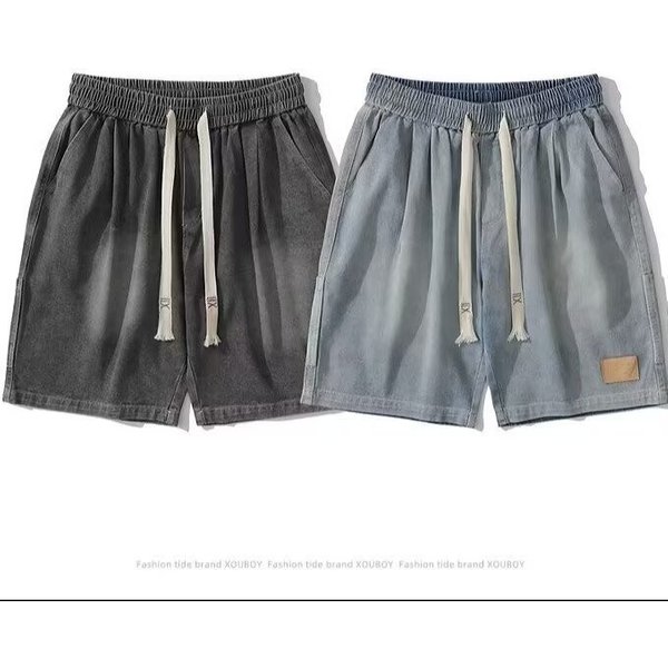 Men's Clothing Denim shorts men summer ins trendy brand washed old straight breeches Japanese retro workwear shorts thin