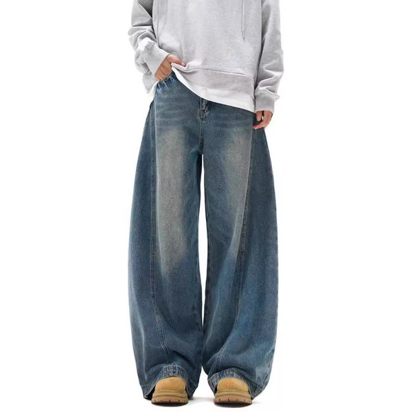 Men's Clothing Retro Stitching Scimitar Jeans Loose Wide Leg Handsome Oversize Deconstructed Wide Leg Drape Pants