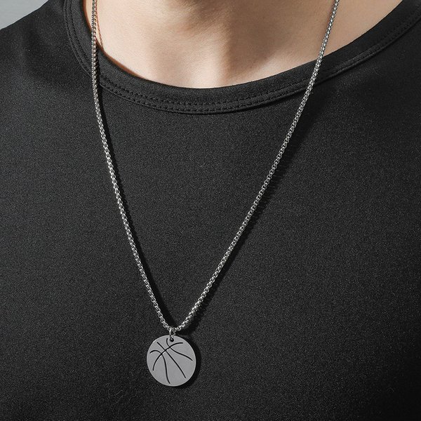 Stainless Steel Smooth Hollow Basketball Pendant Fashion Simple Titanium Steel Necklace-image