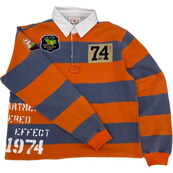 2027 Fashion Street Harajuku Hip-Hop American Retro Y2K Top Tee Women/Men Polyester Lapel Stripe Collision Color Long Sleeve Casual Loose T-Shirt