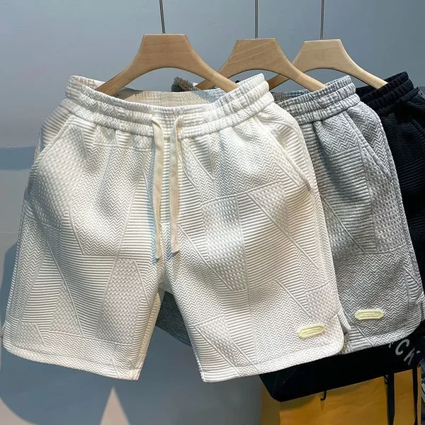 Mens Shorts Summer Running Men Casual Jogging Sport Short Pants Wave Pattern Solid Color Drawstring Loose Dry Gym Sports-image