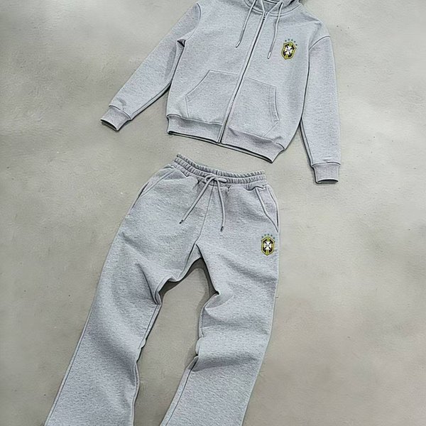 2027 New Two-Piece Set: Zip-Up Sweatshirt And Wide-Leg Pants – Casual Athleisure Outfit With Faux-Embroidery Badge Print
