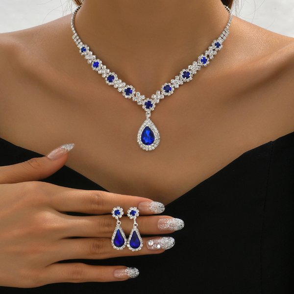 Fashion New Jewelry High grade Crystal Women's Droplet Necklace Earrings