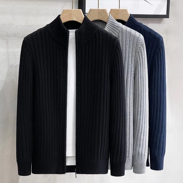 Men's Fashion Zip-Up Knit Sweater Cardigan - Slim Fit Long Sleeve Pullover For Casual Winter Wear (Black, Grey, Navy, Charcoal)-image
