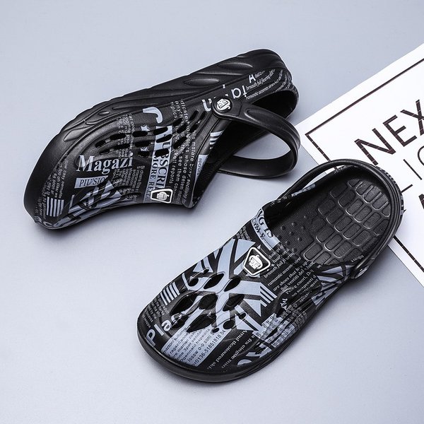 Men's Hole Oversized Slippers, Wrapped Beach Shoes, Men's Trendy Outdoor Sandals, Wearing Slippers Outside, Fashionable-image
