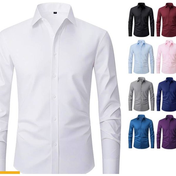 Men's Stretch Comfort Dress Shirt – Wrinkle-Resistant & Non-Iron, Breathable 4-Way Elastic Fabric, Classic Fit For Office & Business Casual-image