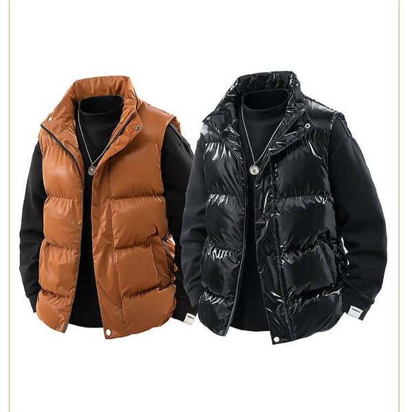Men's Clothing Unisex Shiny Puffer Vest For Winter - Lightweight Warm Quilted Sleeveless Jacket With Stand Collar, Casual Outerwear For Men & Women