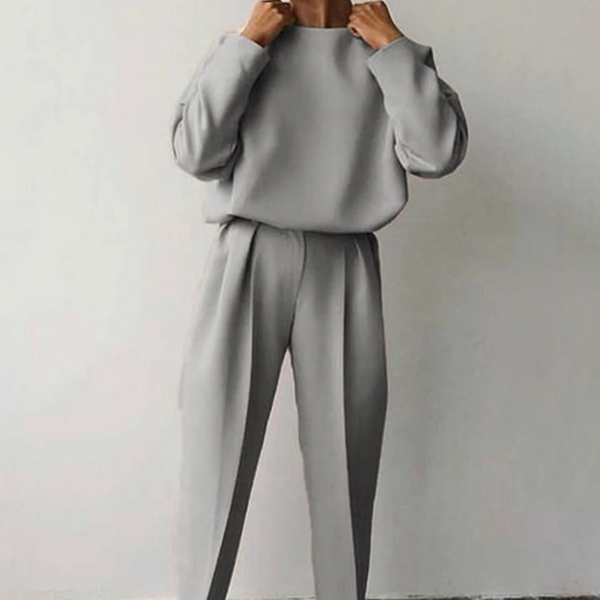 Women's Autumn And Winter Clothing Loose Solid Color Long Sleeve Casual Two-Piece Suit-image
