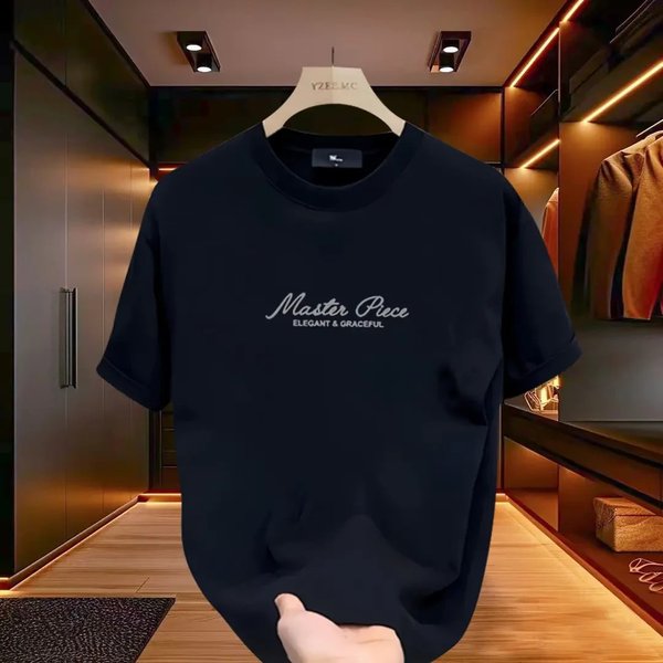 Men's Short Sleeve T-Shirt Summer 2026 Style American High Street Fashion Pure Cotton Heavyweight Loose Fit Top In White Black-image
