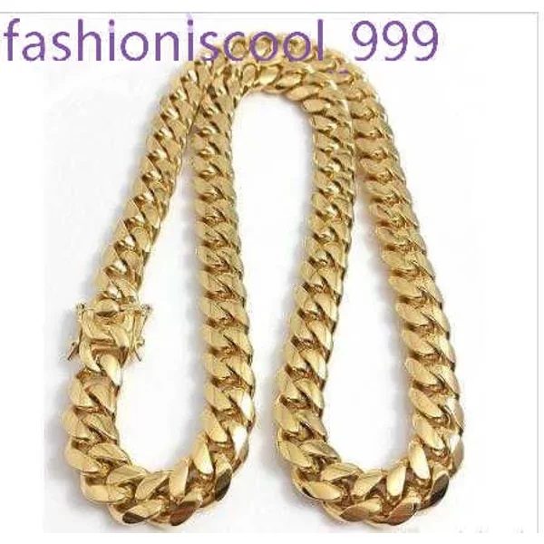 Necklace Stainless Steel Jewelry Gold Plated High Polished Miami Cuban Link Men Punk 14Mm Curb Chain Double Safety Clasp-image