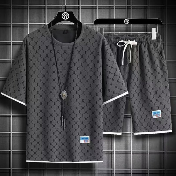 Men's Graphic Print Short Sleeve Set - Matching T-Shirt & Athletic Shorts | Summer Casual & Gym Wear