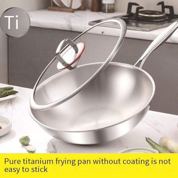 Pure Titanium Non-Stick Frying Pan - Healthy Cookware With No Chemical Coating (Premium Titanium Alloy Flat Bottom Wok)-image