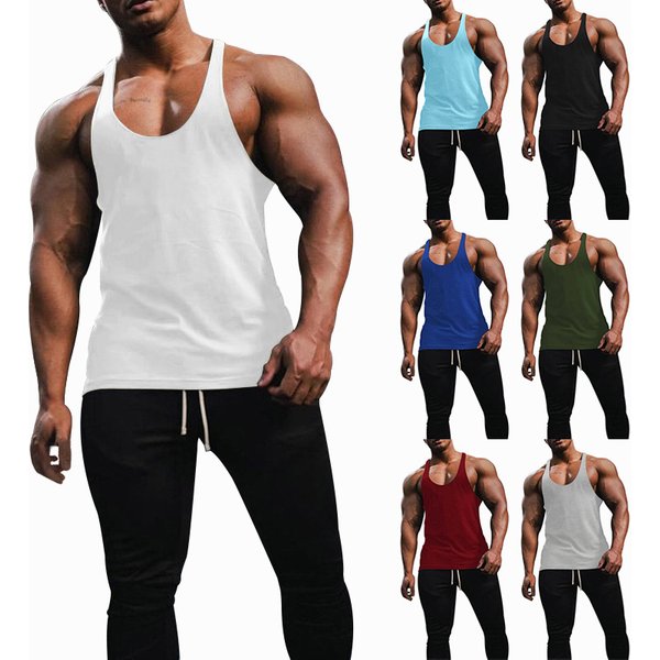 Cross-border Men's Vest Breathable Slim-fit Solid Color Summer Youth Sports Fitness Hurdle Sleeveless Bottom Shirt