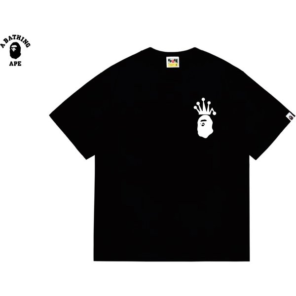 A BATHING APE BAPE-BAPE&Stussy Collaboration Stusey Letter Ape Man Crown Printed T-shirt Made Of Pure Cotton Fabric