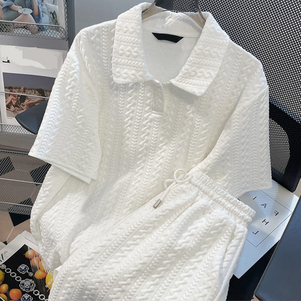 Men's Clothing Summer New Loose Simple Short Sleeved T Shirt White Two Piece Suit Trendy