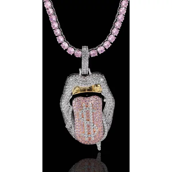 Topbling Hip Hop Dollar Tongue Pendant Necklace Jewelry Real Gold Plated Cool Men Gift-image