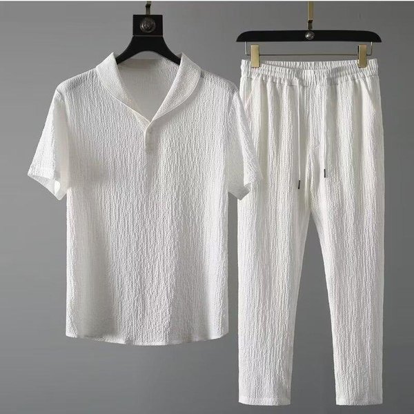 Men's Clothing Casual Suit For Boys Summer New Thin High End Sports Suit Fashionable Short Sleeved Trousers Trendy Light Luxury Suit-image