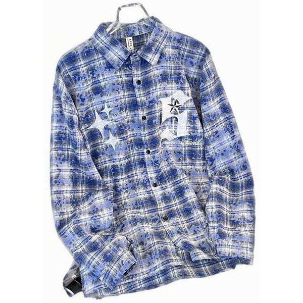 Tie-Dye Checkered Shirt - Oversized Grunge Flannel With Vintage Wash For Men