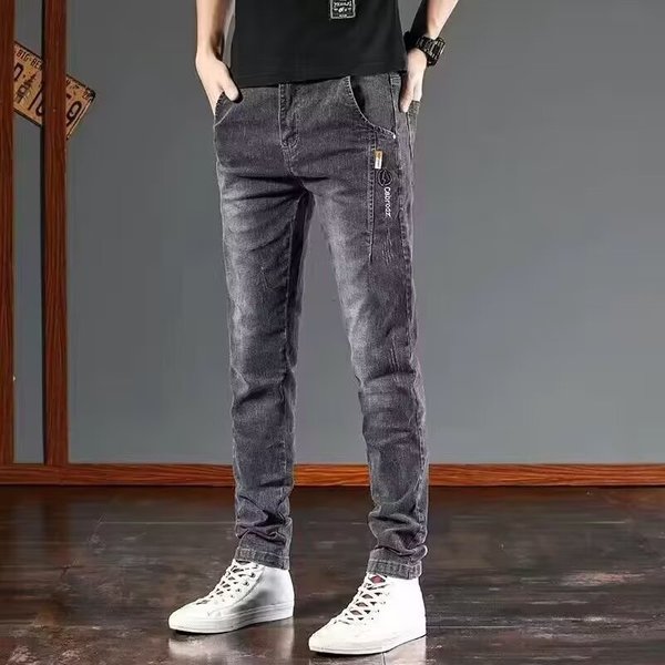Jeans Men's Spring And Autumn Fashion Elastic Slim Small Feet Straight Spring And Autumn Trend Brand Versatile Casual Pants Cotton-image