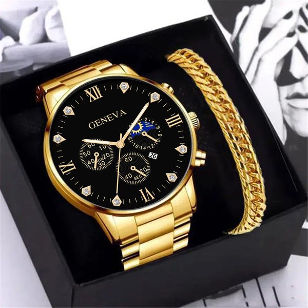 Unisex Accessories Fashion Business Men's Steel Watch Three Eye Calendar Roman Scale Quartz Watch-image