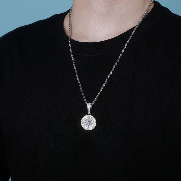 Compass Pendant Full Of Zircon Hip Hop Pendant Hip Hop Personality Trendy Men And Women Necklace Accessories-image
