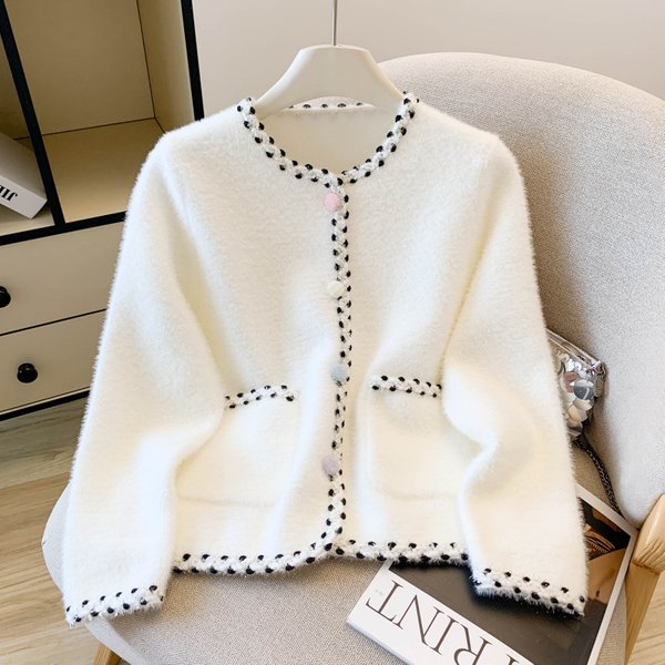 Women's Clothing Elegant Knit Cardigan For Women - Soft V-Neck Open Front Sweater With Long Sleeves, Casual & Chic (White/Pink/Yellow, One Size)