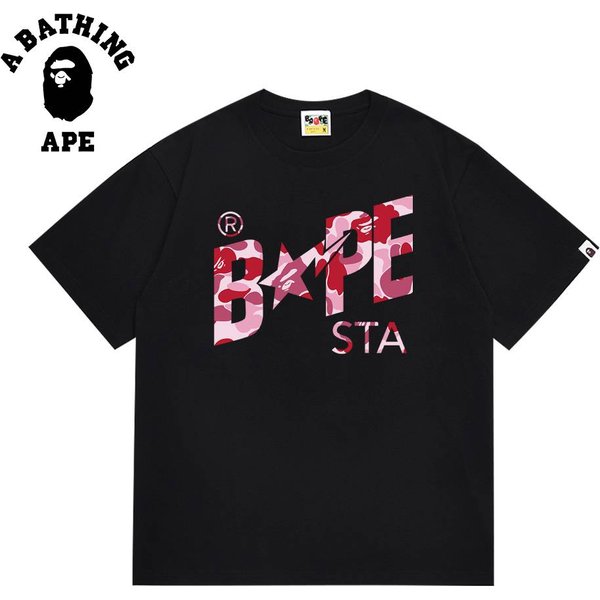 A Bathing Ape Bape-Camouflage Star Logo Letter Printed Short Sleeved T-Shirt Made Of Pure Cotton Fabric-image