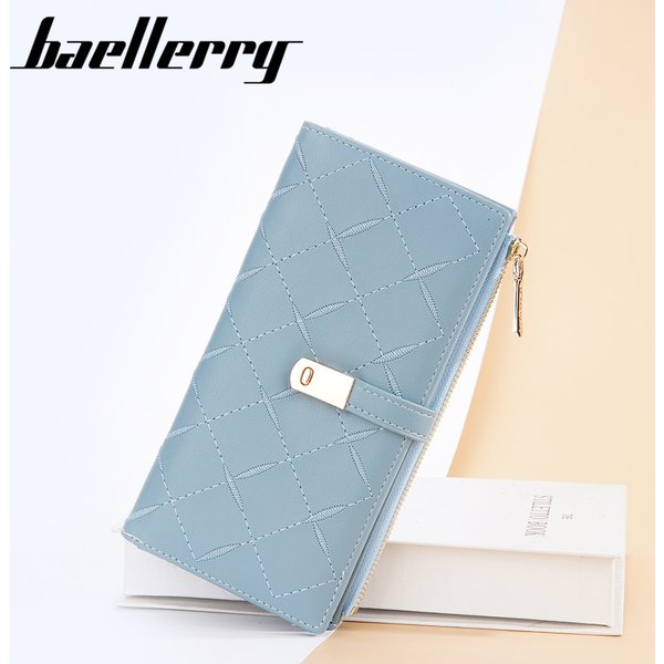 Baellerry New Ladies Long Wallet Korean Style Quilted Embroidery Multi-Card Slots Buckle Clutch Bag Women Wholesale-image