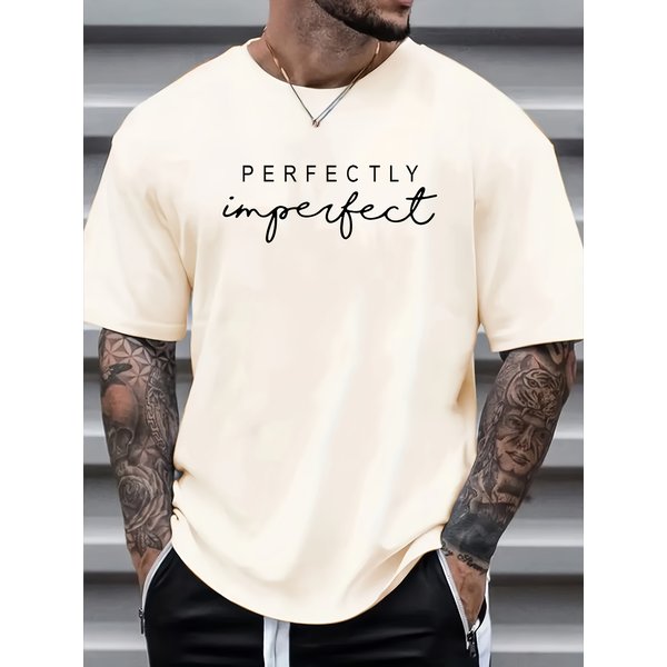 100% Pure Cotton Men's Summer Fashion Short Sleeved PERFECTLY Letter Printed Casual Slim Fit Versatile Top