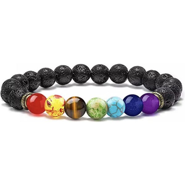 Hot selling seven pulse alloy jewelry bracelet colorful volcanic stone pine Stone Tiger Eye Yoga woven bracelet