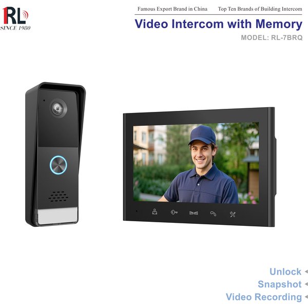 RL-7BRQ Video Intercom With Memory: 7 Inch TFT Screen, 700TVL Camera, Night Vision, Motion Detection, Micro SD Recording, Unlock