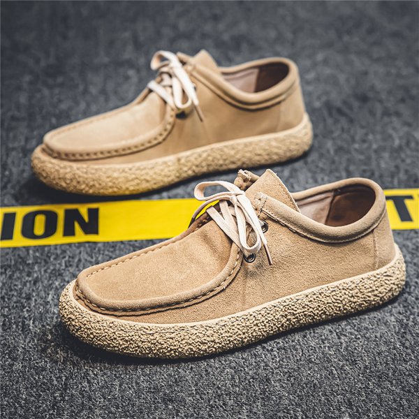Sanded Leather Men's Fashion Shoes Soft Soled Casual Shoes Men Slip-On Bean Shoes Men-image