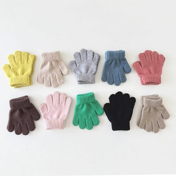 Children's Gloves Winter Solid Finger Warm Ins Five-Finger Baby Gloves For Boys And Girls-image