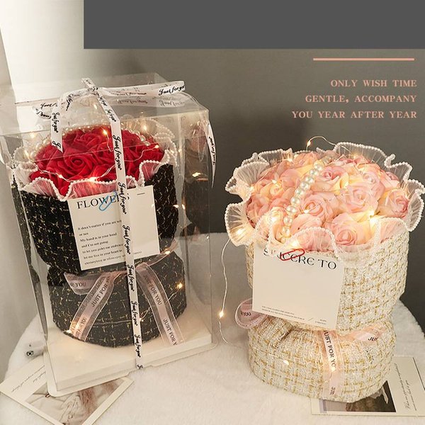 Christmas Valentine's Day Simulation 19 Rose Soap Flower Bouquet Birthday Gift For Girls Eternal Flower Bouquet Finished Product High End Gift-image