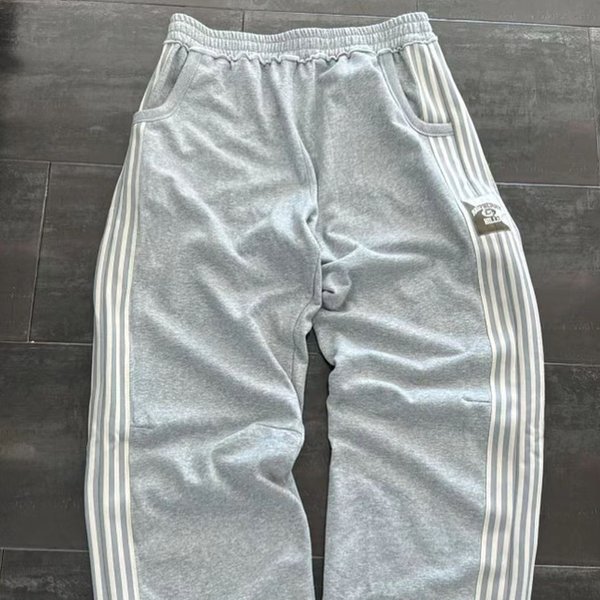 Men's Clothing Sports Pants Pure Cotton Heavy Loose Wide Leg Trousers Side Striped Sweatpants Drop Feel Straight Pants