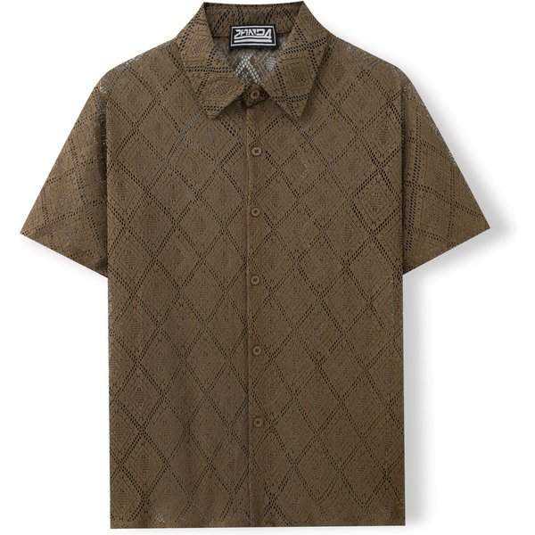 Men's Clothing Hong Kong Style Hollow Short Sleeved Thin Shirt Men's Summer Niche Design Lace Casual Half Sleeved Shirt A0405