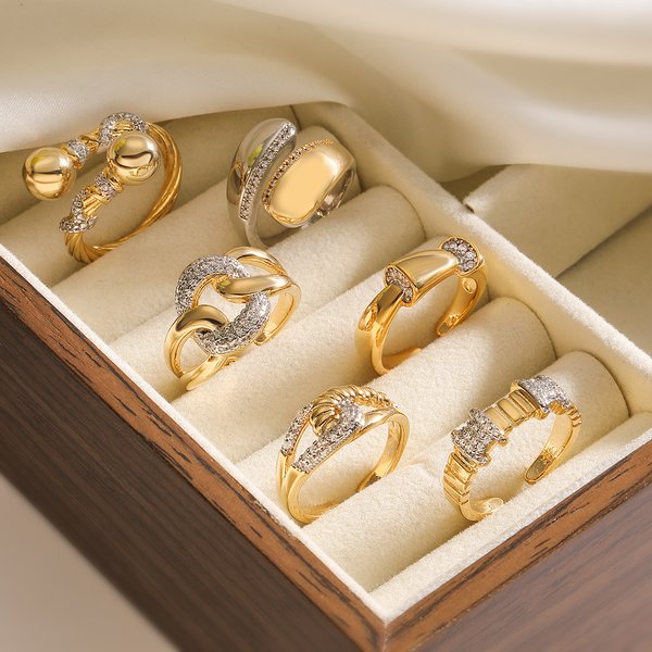 Niche Personality Two Color Electroplating Geometric Open Ring Female Ins Fashion Light Luxury Zircon Ring-image