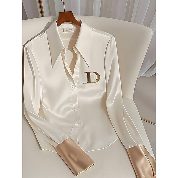 Women's Clothing Fashionable High End Tops, Niche, Unique, Unique, Cool, High End White Acetate Satin Shirt-image