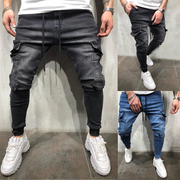 Men's Casual Sports Pencil Pants, Leggings, Multi-Pocket Jeans-image