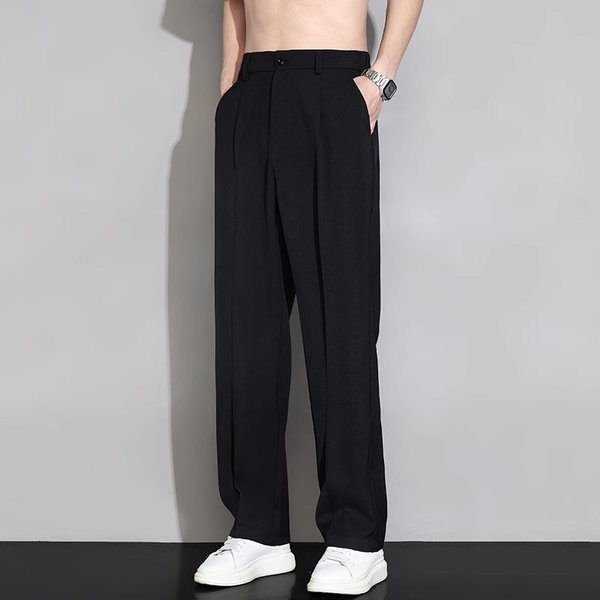 Leisure Spring Loose 2024 New Straight Long Pants Men's Drape Suit Trend Wide Leg Trousers-image