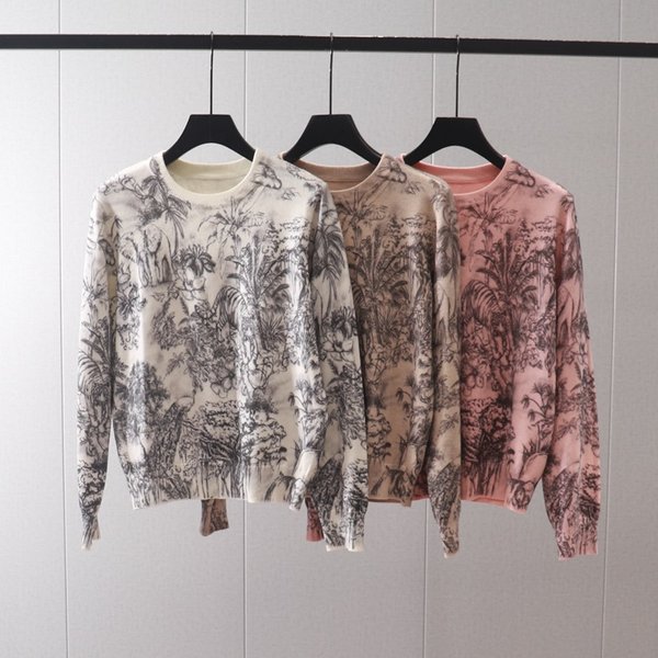 Women's Clothing Women's jungle tiger print round neck pullover long-sleeved sweater base layer slim slim sweater