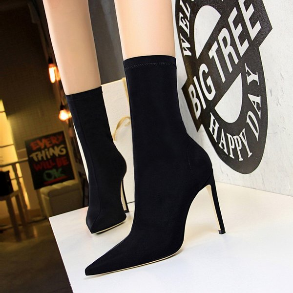 Women's Shoes European And American Simple Women's Boots Stiletto Super High Heel Sexy Nightclub Pedicure Slim Pointy Lycra Elastic Boots-image