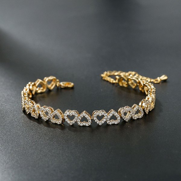 Women's Bracelet Simple Fashion Light Luxury Style Full Diamond High-End Super Shiny Gift Heart Adjustable-image