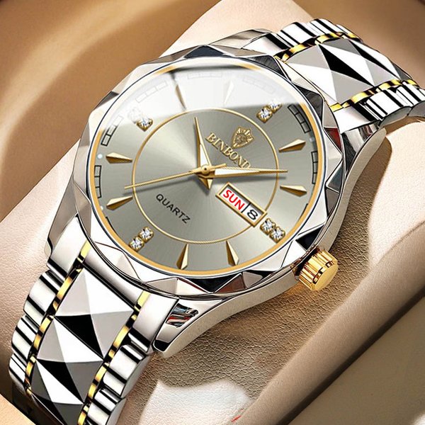 Top Brand Men's Fashion Quartz Watches Ultra Thin Diamond Stainless Steel Watch Waterproof Luminous Wrist Watch-image
