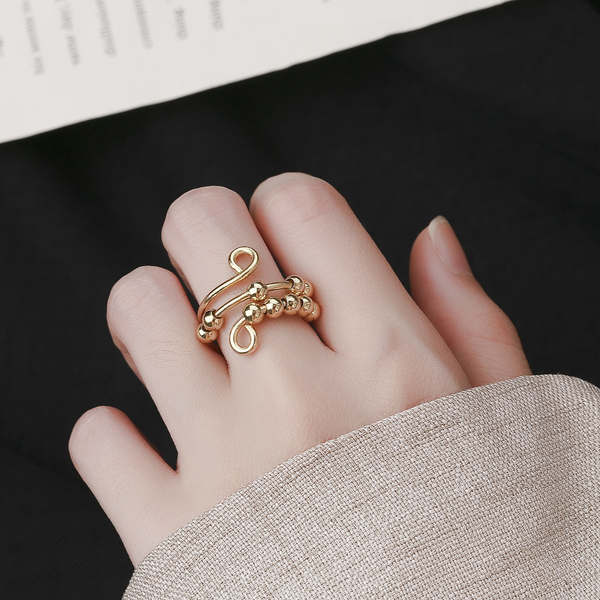 Gold Plated Stress Relief And Anti Anxiety Copper Bead Rotating Ring Open Bead Ring-image