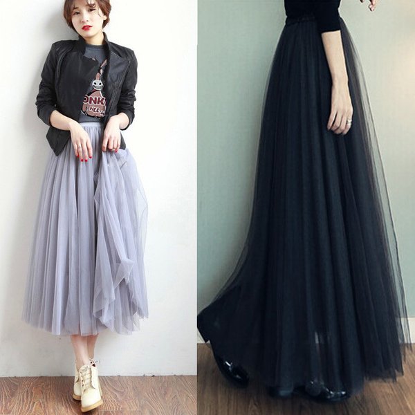 K Three-layer Tulle Skirt; Puffy Skirt; Long Skirt; Half-body Skirt; Princess Skirt; Big-sleeve Tulle Skirt;-length Skirt; Versatile