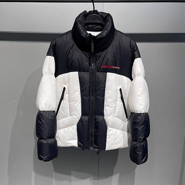 Men's Clothing 2025 Autumn And Winter Short Stand Collar Stitching Letters Paris Thick Warm Trend Youth Down Jacket-image