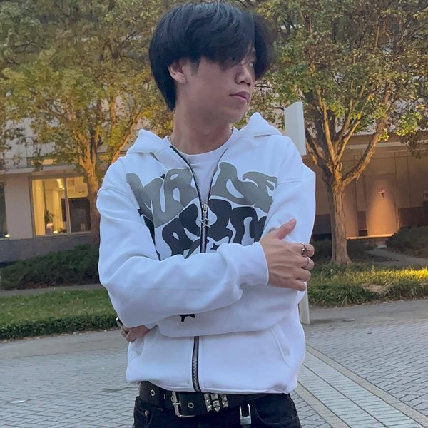Men's Clothing Joint Trend Gothic Punk Hip-Hop Fashion Zipper Digital Printing Hoodie-image