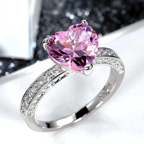 Cao Shi's New Wedding Ring Inlaid With Aaa Heart-Shaped Powder Diamond Zircon Ring Women's Engagement Hand Jewelry-image